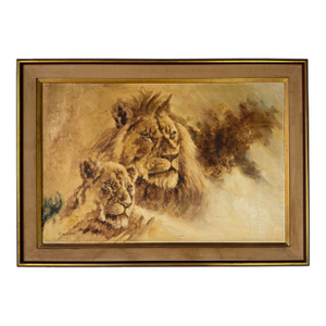 1970’s P. Halgman Impressionist Wildlife – Lions Oil on Canvas Painting