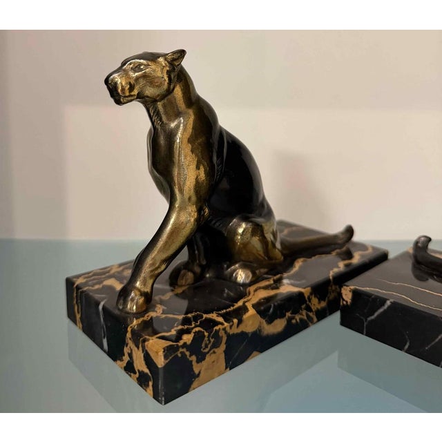 Stone French Art Deco Sculptural Bookends with Panthers by Tedd, 1930s, Set of 2 For Sale - Image 7 of 10