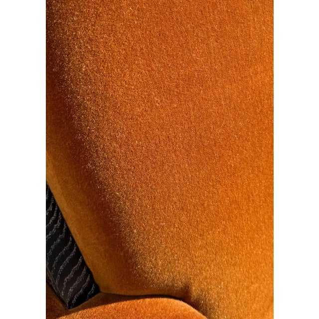Orange Pair of Custom Carnelian Mohair Cigar Lounge Chairs For Sale - Image 8 of 8