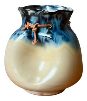 Ceramic and Leather Purse-Shaped Vase by Manuel Garcia Arroyo