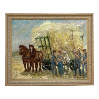 Vintage Framed Oil Painting on Panel by Dieudonne Damoiseaux (1918-2000) For Sale