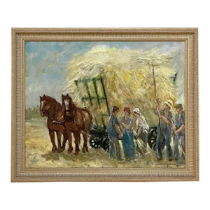 Vintage Framed Oil Painting on Panel by Dieudonne Damoiseaux (1918-2000)