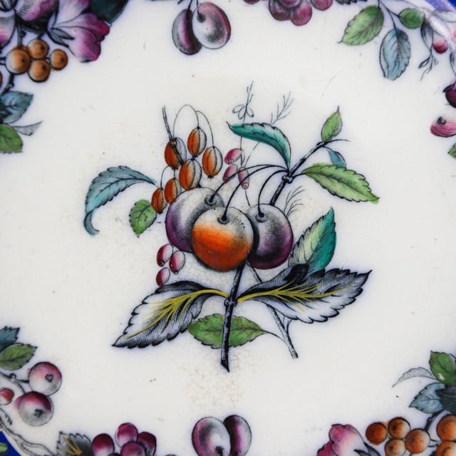 Early 20th Century Antique Royal Blue Porcelain Plate – Floral & Fruit Motif For Sale - Image 5 of 7
