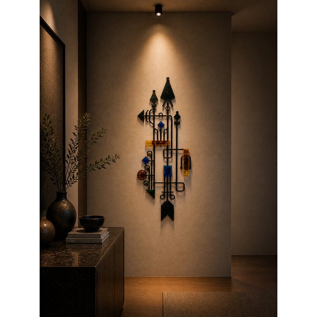 This large wall sculpture was produced by Dantoft, a Danish workshop known for expressive brutalist ironworks combined...
