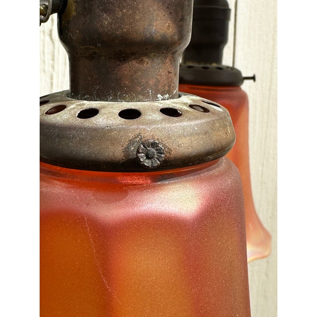 Old Lights On is pleased to offer this vintage brass flush mount fixture with vintage Nuart shades. It is rewired and...