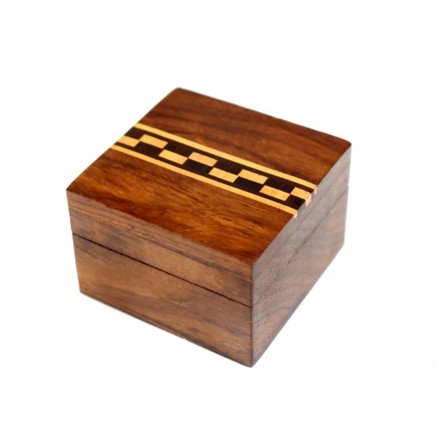 Wood Mid 20th Century Vintage Handmade Geometric Design Inlaid Wooden Box For Sale - Image 7 of 7