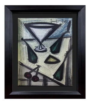 Bernard Buffet Original "Martini Still Life" Lithograph Limited Edition in Custom Frame