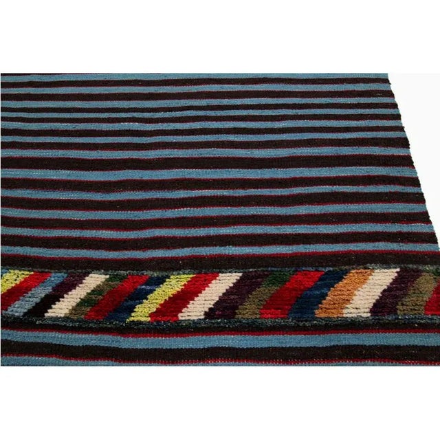 Cerulean Handwoven Scandinavian Style Persian Kilim Area Rug 4'0" X 6'9" For Sale - Image 8 of 9