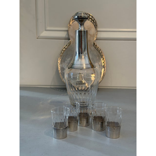 Metal Antique French Sterling Apertif Set With Silver Plate Gallery Tray, 7pc Set For Sale - Image 7 of 15
