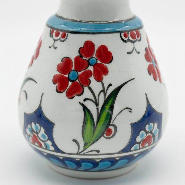 Traditional Handmade Ceramic Petite “Kandil” Vase (15cm) – Red Spring Blossoms – Traditional Iznik Decor For Sale - Image 3 of 8