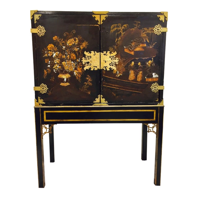 Antique Chinoiserie Chest on Stand For Sale
