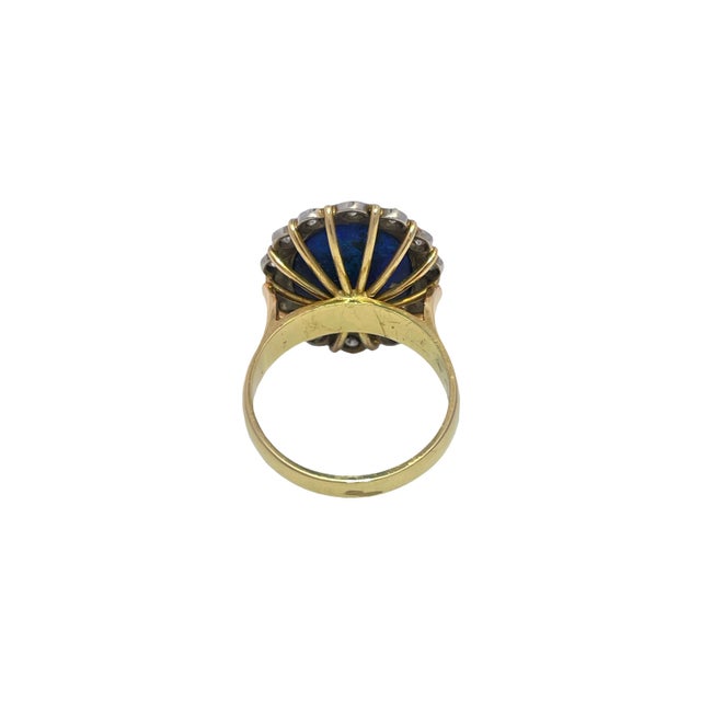 Metal Mid 20th Century 18k Yellow/White Gold Oval Cut Center Opal and Diamond Halo Ring, Size 6.25 For Sale - Image 7 of 11