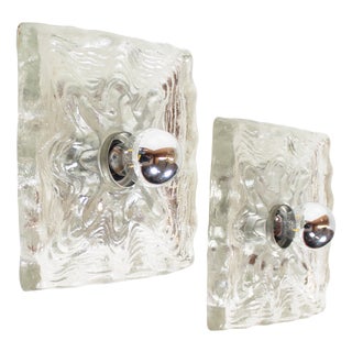 Vintage Ice Glass Wall Lamps from Peill & Putzler, Germany, 1970s, Set of 2 For Sale
