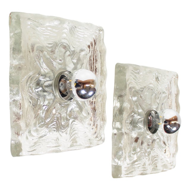 Vintage Ice Glass Wall Lamps from Peill & Putzler, Germany, 1970s, Set of 2 For Sale