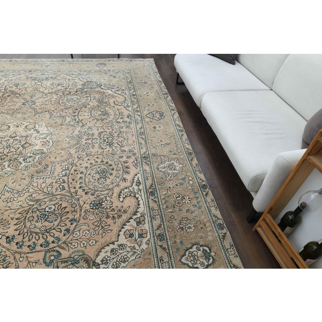 Textile 1970s Vintage Persian Handmade Wool Cotton Beige Area Rug For Sale - Image 7 of 11