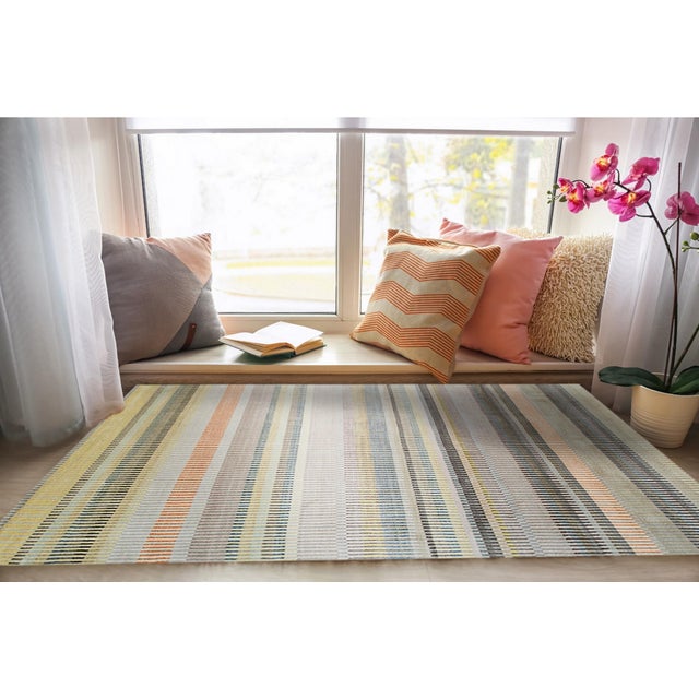 Beige 6x9 Louie Ophelia Beige Stripe Modern Handmade Wool Carpet Rug For Sale - Image 8 of 8