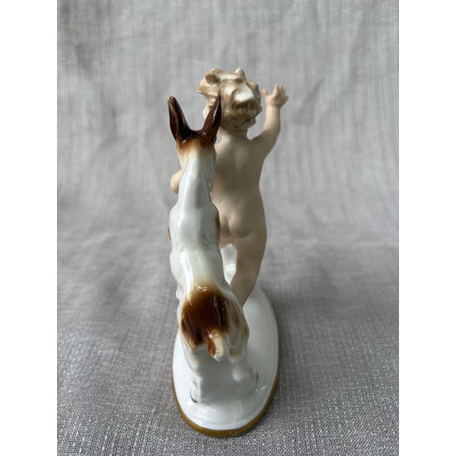 1950s Porcelain Young Child and His Goat Playing Wallendorf Figurine For Sale - Image 4 of 15