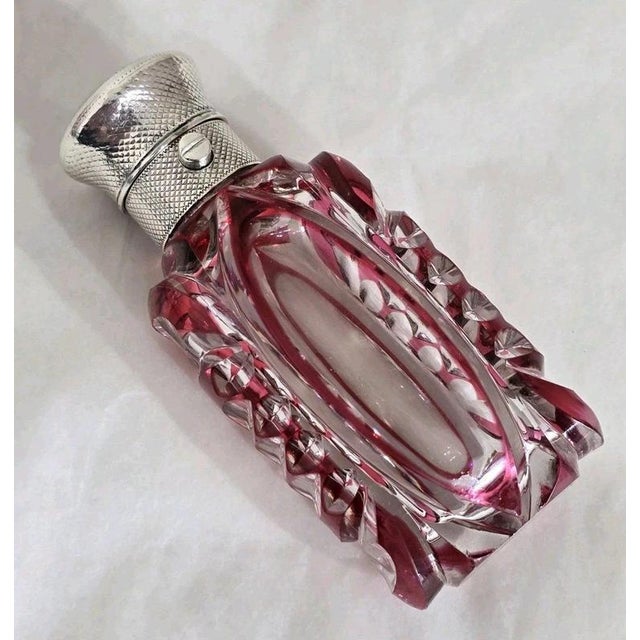 2000 - 2009 Antique Victorian Bohemian Cut Glass Vanity Scent Bottle with Silver Mount For Sale - Image 5 of 18