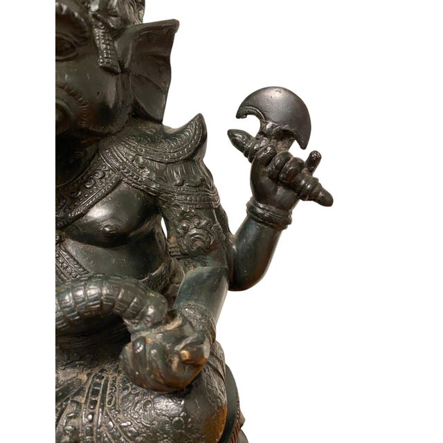 Antique Bronze Ganesha Statue Khmer Style Hindu 4-Arm Elephant God Sculpture For Sale - Image 12 of 18