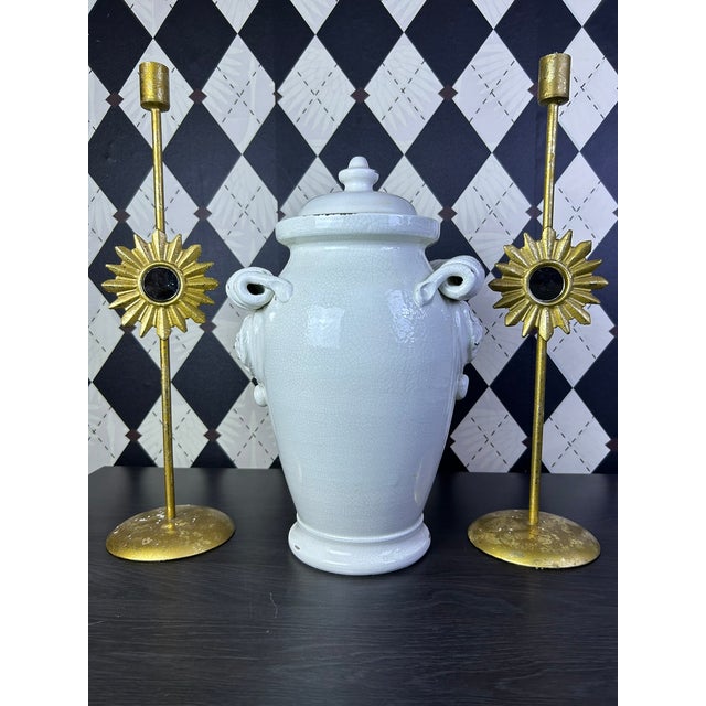 1970s Italian Torcivia E Todaro for Fortunata Crackle Glaze Lidded Urn For Sale - Image 4 of 18