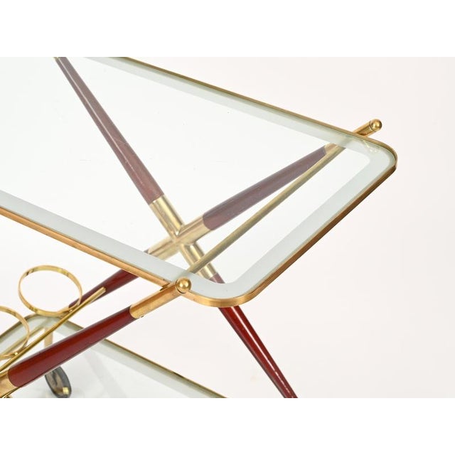 Brass and Burgundy Lacquered Wood Bar Cart by Cesare Lacca, Italy, 1950s For Sale - Image 9 of 15