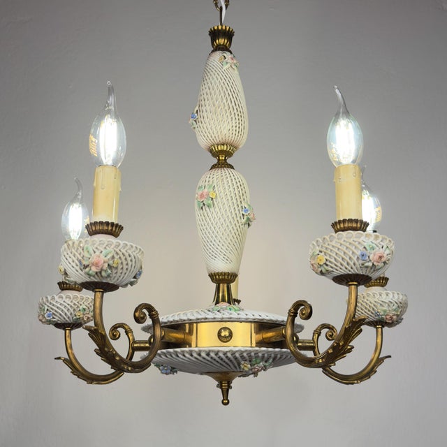 Vintage Art Nouveau Capodimonte Chandelier, 1930s For Sale - Image 15 of 18