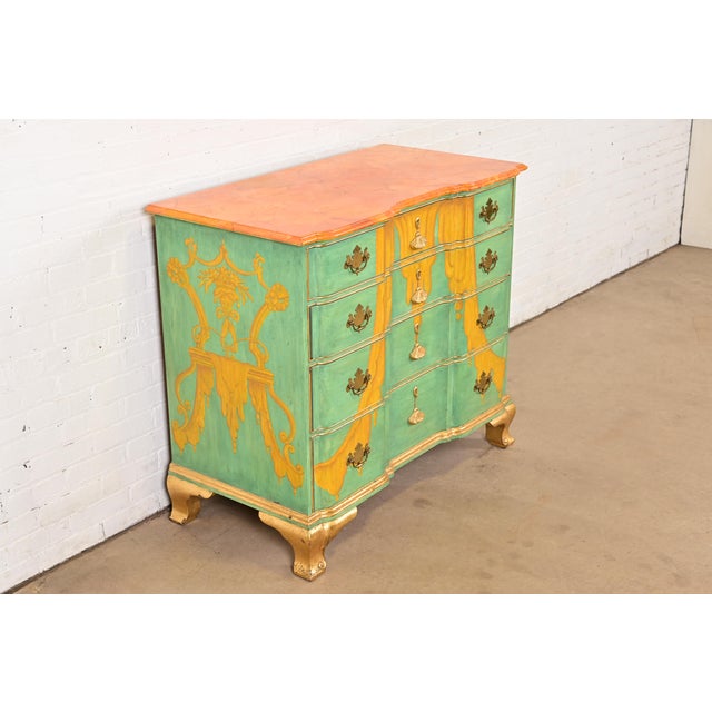 1980s Kindel Furniture Georgian Hand-Painted Block Front Chest of Drawers For Sale - Image 5 of 15