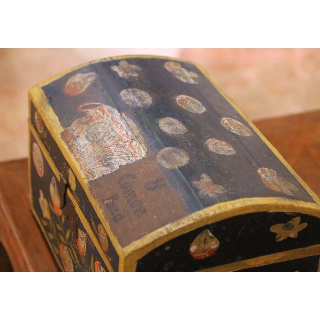 18th Century French Normandy Carved & Painted "Coffre De Mariage" Wedding Trunk For Sale - Image 4 of 12