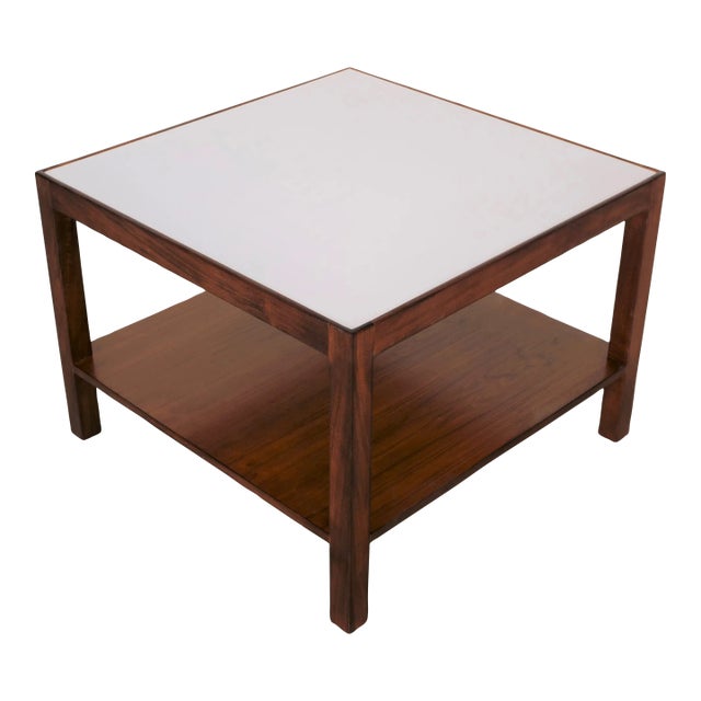 1960’s Mid-Century Modern Two-Tiered Walnut and White Formica Coffee Table For Sale