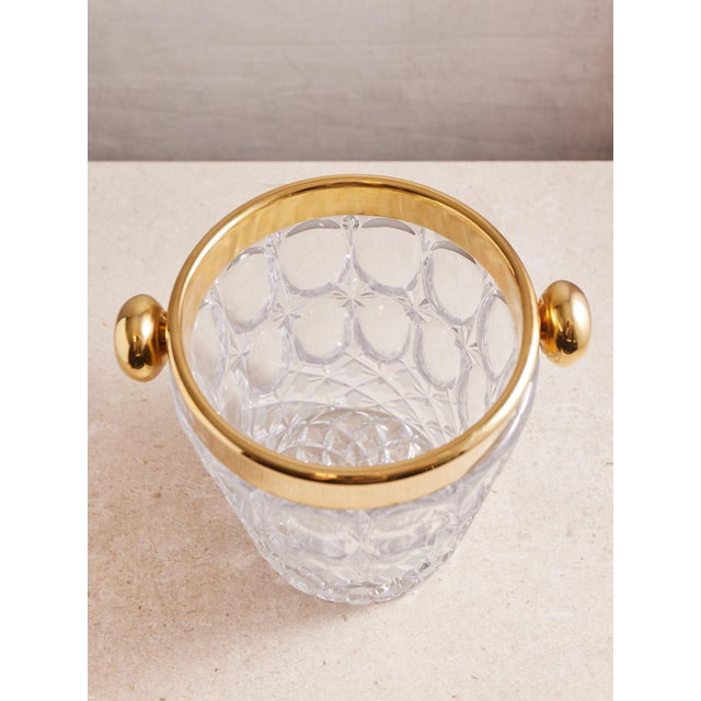 1960s Mid Century Crystal Modern Ice Bucket With Gold Rim For Sale - Image 13 of 18