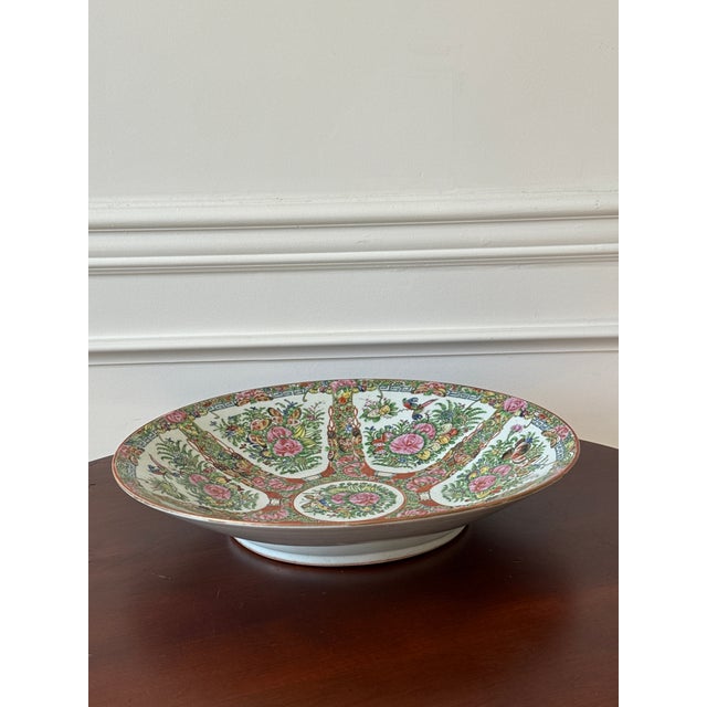 Ceramic Chinese Export Hand Painted Rose Medallion Shallow Bowl For Sale - Image 7 of 15
