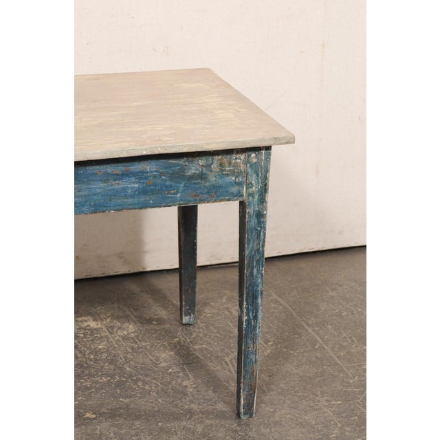 19th Century Swedish 19th C. Accent Table, Blue & Taupe For Sale - Image 5 of 11