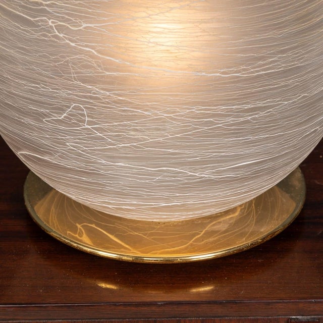 Silver Vintage Italian Hand-Blown Frosted Murano Glass Globe Table Lamp, 1980 For Sale - Image 8 of 14
