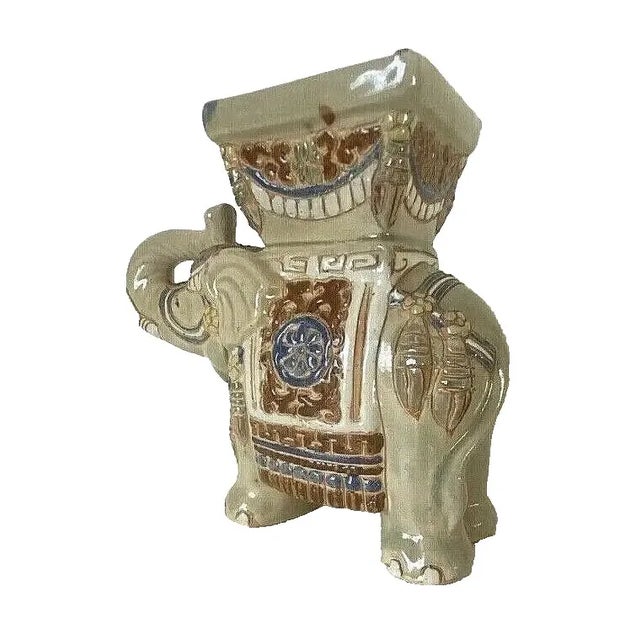 Mid 20th Century Vintage Chinoiserie Ceramic Elephant Plant Stand For Sale - Image 5 of 9