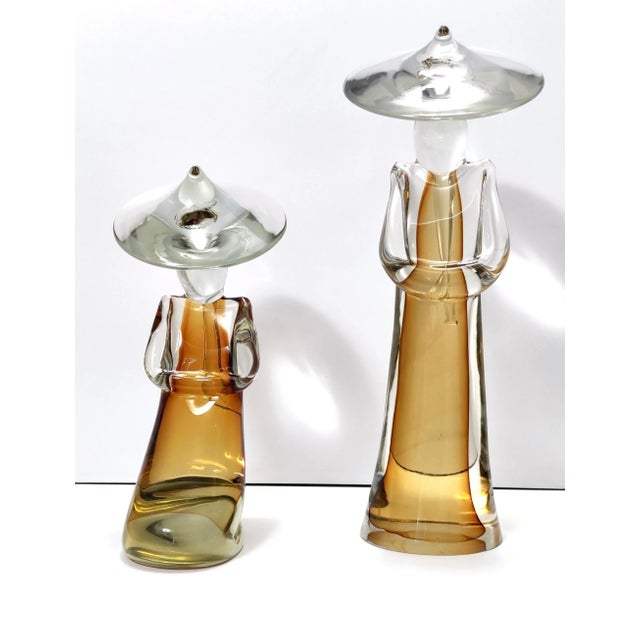 Decorative Chinese Figures in Amber Sommerso Glass by Archimede Seguso, 1960s, Set of 2 For Sale - Image 4 of 17