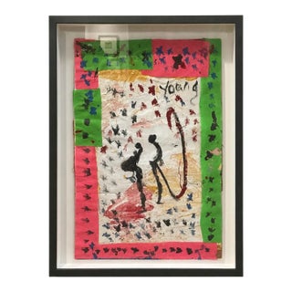 Purvis Young 1990 Mixed Media Painting Framed, Signed, 36.50” X 26” For Sale