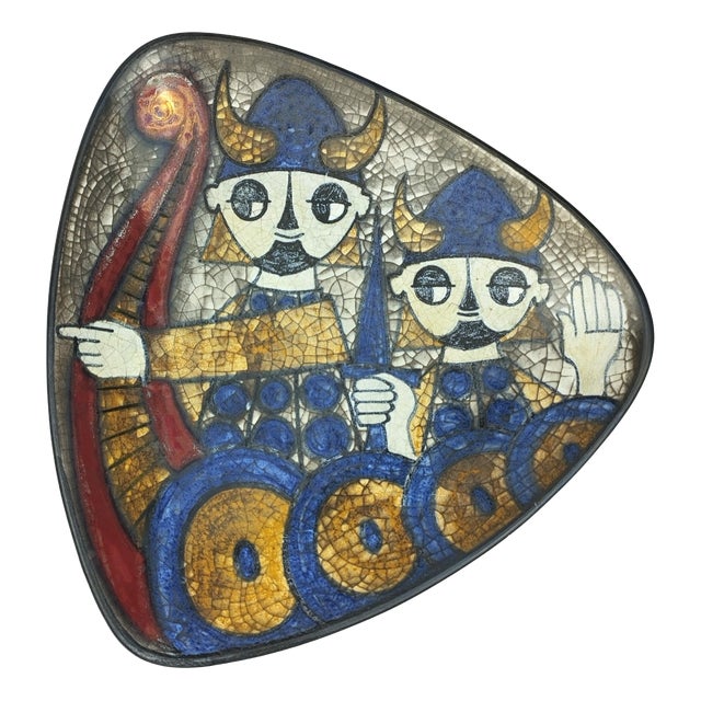 Mid-Century Modern Ceramic Bowl with Hand-Painted Viking Motif by Marianne Starck for Michael Andersen & Søn For Sale