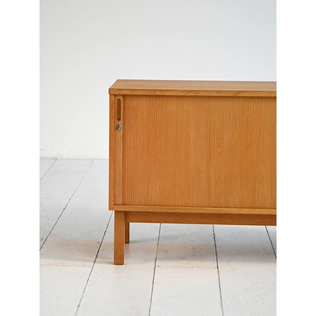 Scandinavian Oak Cabinet with Roller Door, 1960s For Sale - Image 6 of 10