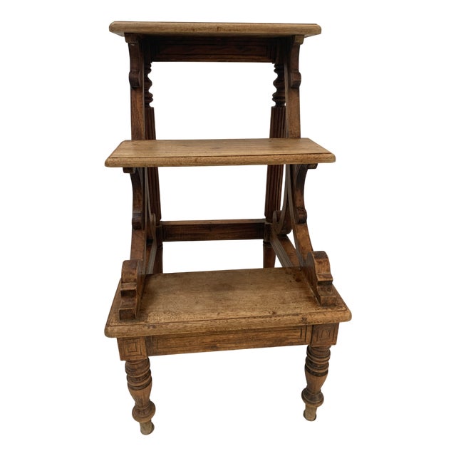 19th Century Stained Wood Library Staircase For Sale