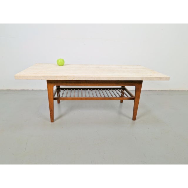 Mid-Century Teak Coffee Table with Travertine Top, 1960s For Sale - Image 9 of 14