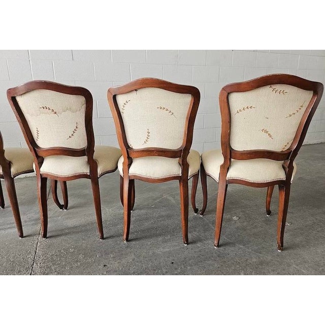 Set of Six Antique Walnut Dining Chairs in Louis XV Style With Hand-Carved Frames For Sale - Image 6 of 15