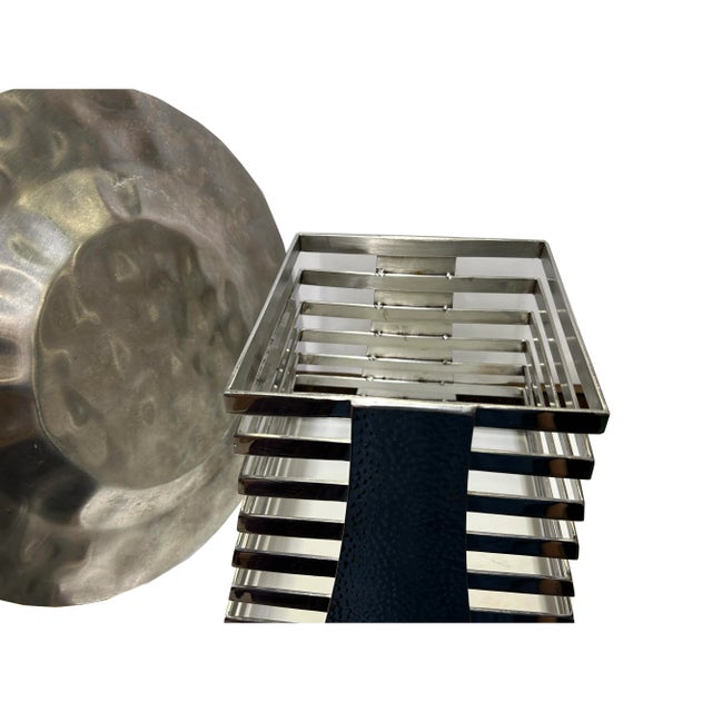 2000 - 2009 Punch Marks Stainless Steel Round Display Serving Plate on Tower For Sale - Image 5 of 5