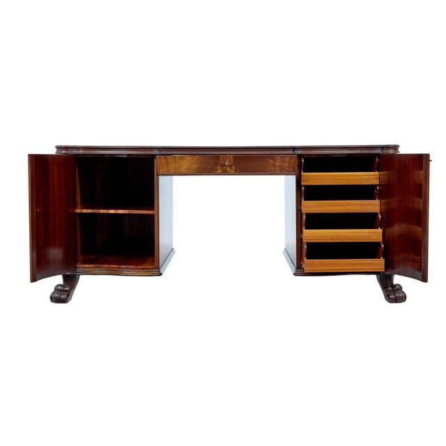 1940s Mid 20th Century Carved Mahogany Swedish Desk, 1947 For Sale - Image 5 of 11