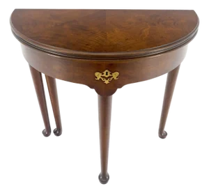 Henredon Demilune Flip Top Burl Walnut Top Console Sofa Occasional Table