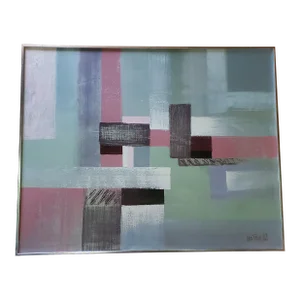 1970s Vintage Abstract Painting Mid Century Modern by Lee Reynolds, Framed