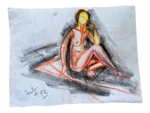 1990s Abstract Charcoal Nude Drawing
