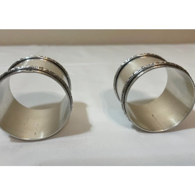Pair of Antique French Hallmarked Silverplate Napkin Rings Raised Foliate Bands For Sale In Phoenix - Image 6 of 8