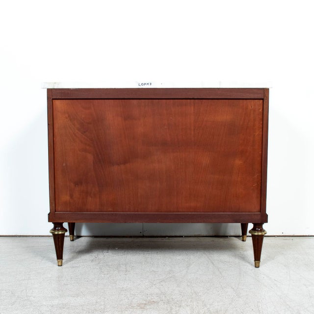 20th Century French Louis XVI Style Maison Jansen Three-Drawer Mahogany Commode With Cararra Marble Top For Sale - Image 18 of 18
