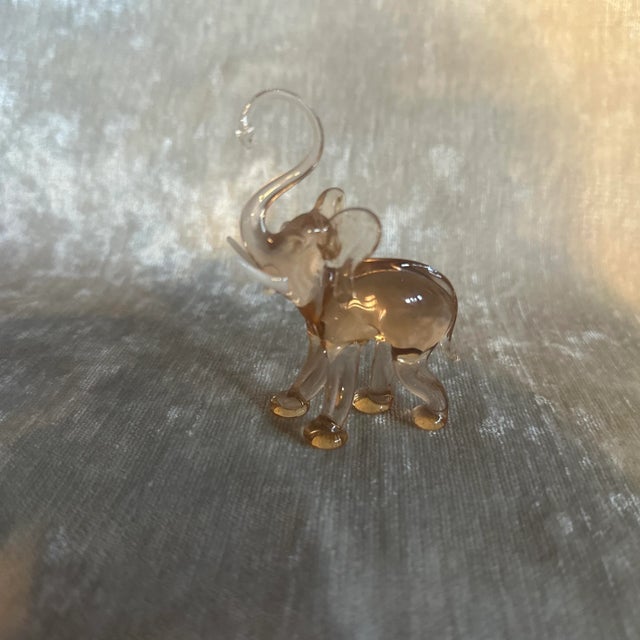 American Vintage Hand Blown Glass Figurines Blue Slug, Clear Kitty, Coral Elephant - Set of 3 For Sale - Image 3 of 6