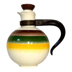 Vintage California Pottery Hand Painted “Mojave” Lidded Carafe With Wood Handle